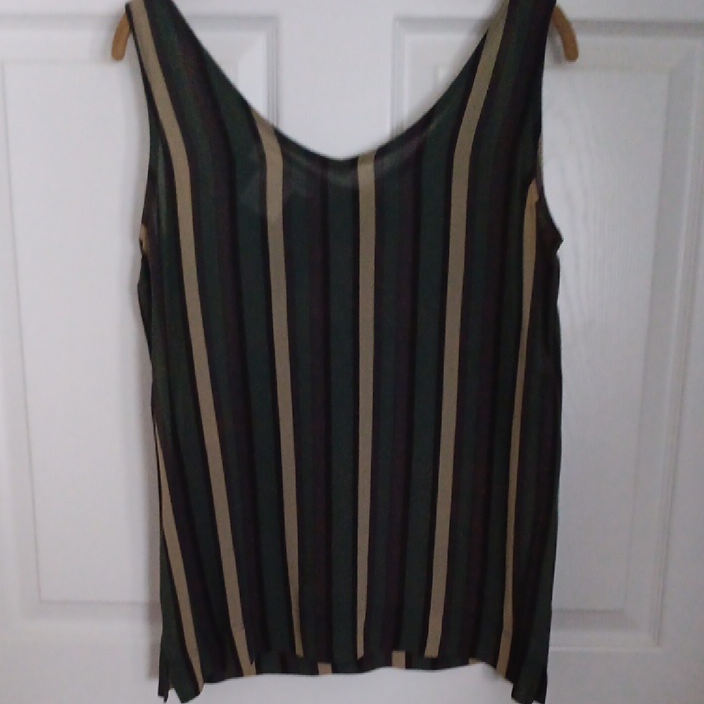 Striped Sleeveless Top - Green and Tan